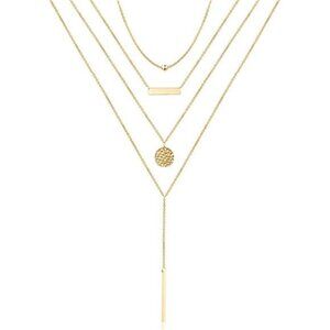 Dainty Layered Choker Necklace, Handmade 14K Gold Plated Y Pendant